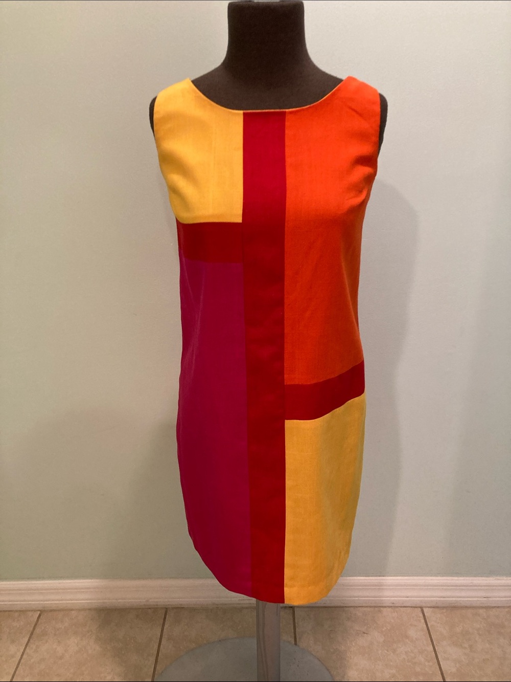 Colorblock Shift Dress in Red, Orange, Yellow, Pink